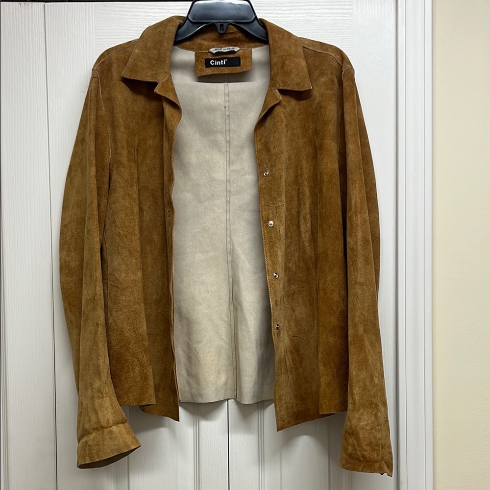 Cinti tan 100% real suede leather jacket for women size 46 IT (10 in US)